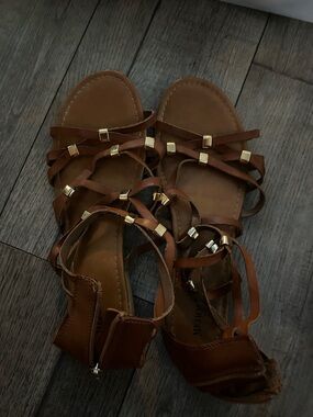 Mossimo Supply Co. Brown Strappy Sandals with Gold Studs